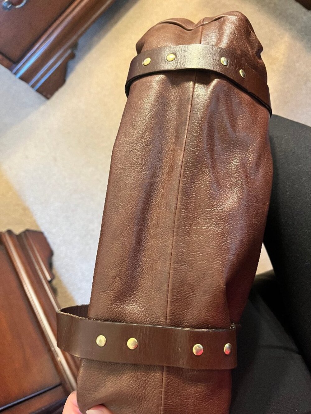 Dark Brown Leather Satchel with Horse and Horseshoe Charms - Picture 8 of 13